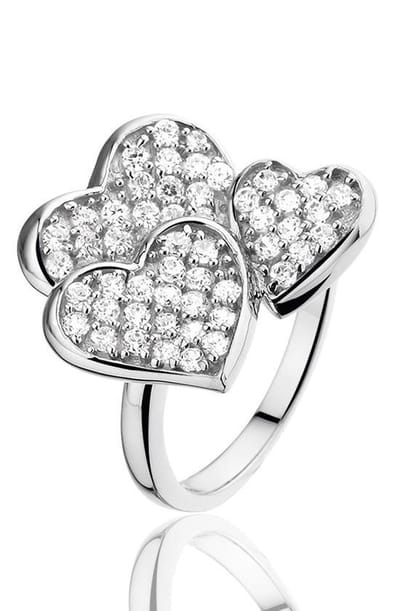 Montebello Ring Coco - 925 Zilver Gerhodineerd - Hart - Maat 52-16.5mm
