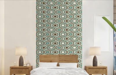 Behang - Fotobehang Retro - Honeycomb - Blauw - Bruin - Breedte 120 cm x hoogte 240 cm