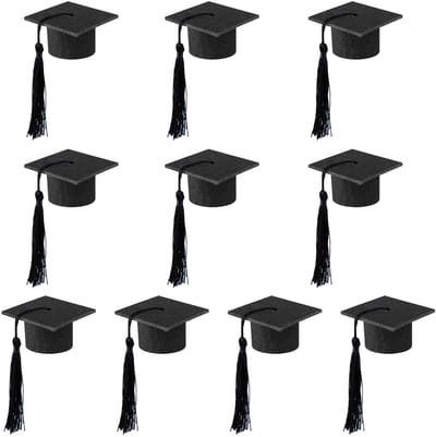 Dailygoods- Hoeddecoratie 10 Stuks - Mini Afstudeerhoed - Wijnfles Decoratie - Viltstof - 5,5 x 3,5 cm - Leuk Cadeau voor Afgestudeerden