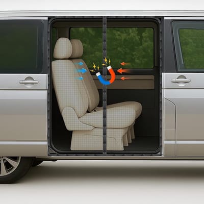 Insectenwerend Gaas voor VW T5 T6 T6.1 - Magnetisch Vliegenraam voor Schuifdeur, Ademend en UV-Bescherming voor Camping en Reizen