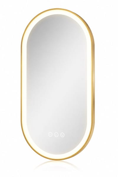 ITRONIQ Badkamerspiegel Met Verlichting 80 CM - Ovale Spiegel Met Verwarming en Geheugenfunctie - Touchbediening - Goud
