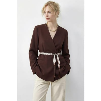 V-hals Ceintuur Blazer Jas