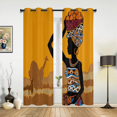 Afrikaanse Vrouw Yoga Vaas Silhouet Witte Gordijnen voor Slaapkamer Woonkamer Draperieën Keuken Kinderen Raamgordijn Huisdecoratie W50xH130(CM)x2pcs&Grommet Top