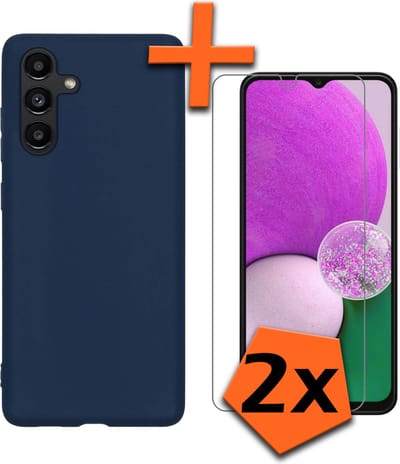 Hoes - Met 2x Screenprotector - Geschikt voor Samsung Galaxy A13 5G - Sterk & Shockproof - Back Cover - Siliconen Case - Telefoon Hoes - Donkerblauw
