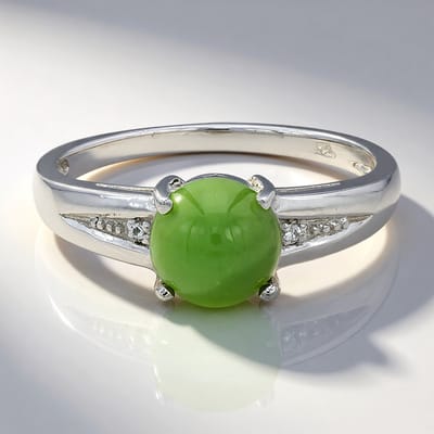 Cavill - Zilveren Ring 925 Sterling Zilver - Keizerlijk Chrysopraas 0,85 ct - Witte Topaas 0,007 ct - Elegante Ronde Cabochon Ring - Maat 17