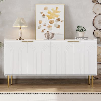 Pugsdrly Moderne en eenvoudige dressoir Moderne dressoir Kast Dressoir Opbergruimte Buffet Woonkamer Set, 140L x 38B x 75H (cm)