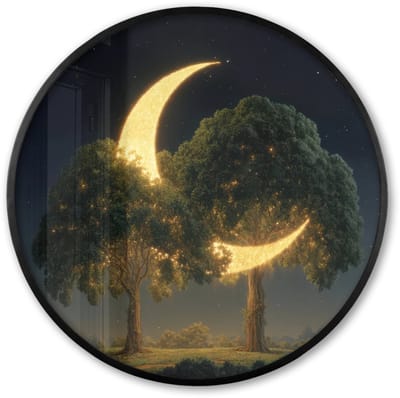 Poster in lijst Rond - Fotolijst 60x60 cm - Posters - Maan - Bomen - Rust - Ronde posterlijst zwart - Decoratie - Wanddecoratie woonkamer - Muurdecoratie slaapkamer