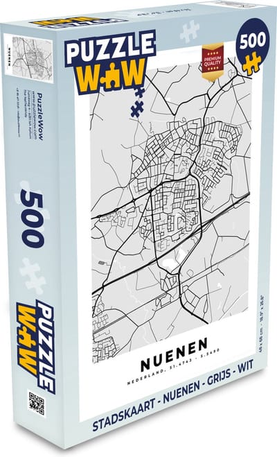 Puzzel Stadskaart - Nuenen - Grijs - Wit - Legpuzzel - Puzzel 500 stukjes - Plattegrond