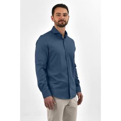 Vercate - Strijkvrij Kreukvrij Overhemd - Blauw - Slim Fit - Bamboe Katoen - Lange Mouw - Heren - Maat 37/S