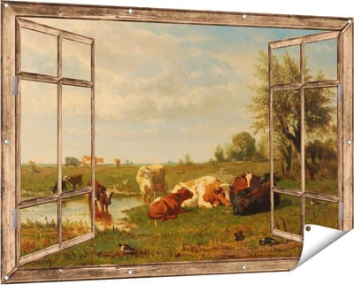 Gards Tuinposter Doorkijk Koeien in de Weide - Gerard Bilders - 150x100 cm - Tuindoek - Tuindecoratie - Wanddecoratie buiten - Tuinschilderij