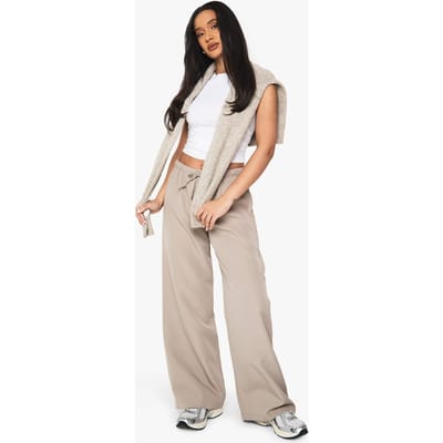 boohoo Dames Geweven Elastische Low Rise Wijde Pijp Broek | Zand | Maat: 38