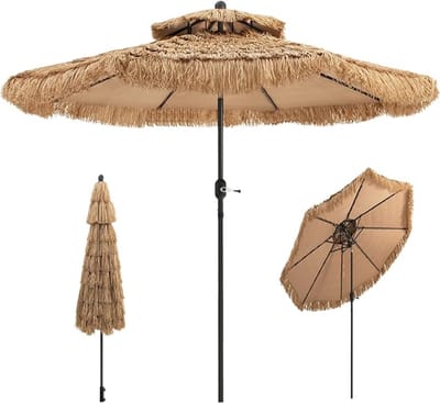 KOMFOTTEU Hawaiiaanse strandparasol - 270 cm - stroparasol van PE - kantelbaar - parasol - voor tuin, balkon