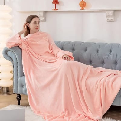 Oversized TV Dekentrui met Mouwen en Voetenzak - Warm Fleece Plaid voor Volwassenen