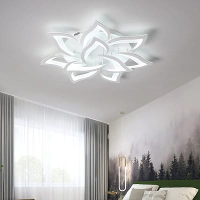 Plafondlamp Lotus - Hanglamp - Plafonniere - Hanglamp Eetkamer - Hanglamp Slaapkamer - Dimbaar - 80x12 cm - 10 Bladen