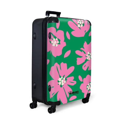 NoBoringSuitcases.com® - Koffer groot - Reiskoffer lichtgewicht - Groen met roze bloemen - Rolkoffer met 4 wielen - Grote trolley XL - 98 liter bagage
