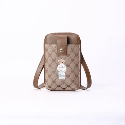 Telefoon tasje - Smartphone tasje - Crossbody tas - Gobelinstof - Beige - monogram - Teddybeer - B-loved