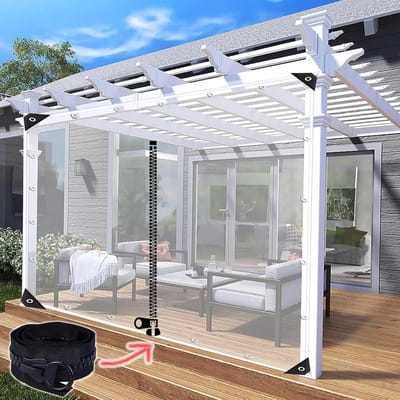 Transparant Dekzeil - Zeildoek Gordijn - Buiten Beschermen - Met Ritssluiting - 5.5 x 3m - Transparant