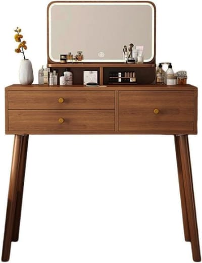 Kaptafel Met Lades - Make-up Meubel - Slaapkamer Organiseren - Ledverlichting En Spiegel - 80cm Breed - Bruin