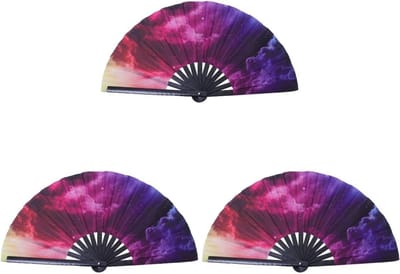 3Pcs Opvouwbare Bruiloft Fans Handheld Bruiloft Cadeau - Zijde Hand Fans - Dansende Kleurrijke Fan Show Fan