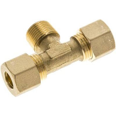 R 3/8'' Mannelijk X 10mm Messing T-Stuk Knelfitting 95 Bar DIN EN 1254-2