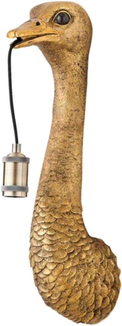 Wandlamp Struisvogel - Muurlamp Dier - Sfeerverlichting Woonkamer - Met Snoerschakelaar - 18x15.5x57.5cm - Antiek Brons