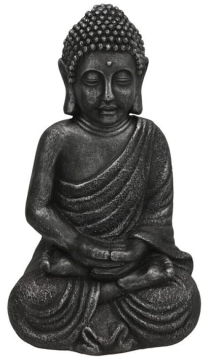 Gerimport Boeddha beeld Kolu - binnen / buiten - kunststeen - antraciet - 25 x 42 cm - huis en tuin beelden