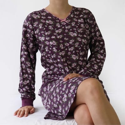 Tenderness Dames Nachthemd - Katoen - Paars Roosjes Dessin - Maat 3XL