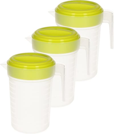 Plasticforte Waterkan met deksel - 3x stuks - 1 liter - groen/ transparant - kunststof - schenkkan karaf