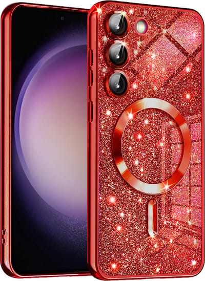 Hoesje geschikt voor Samsung Galaxy S23 Plus - Techsuit Luxury Glitter Back Cover - Geschikt voor MagSafe - Rood