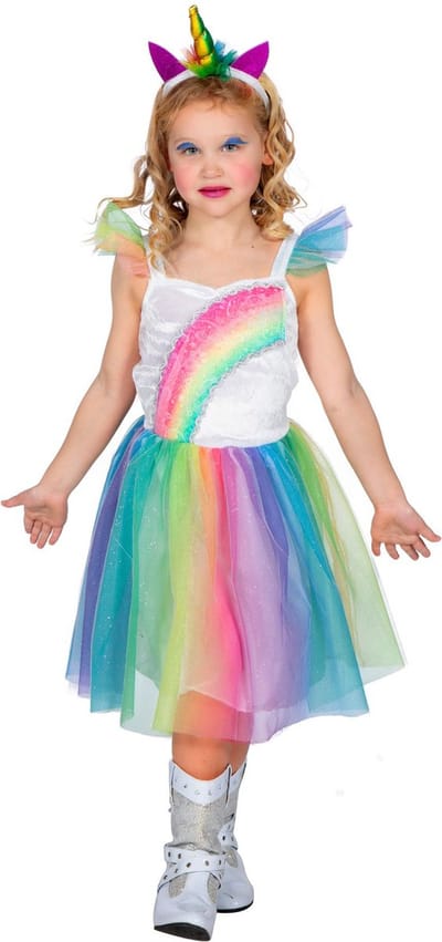 Wilbers & Wilbers - Fantasie Eenhoorn Regenboog Fabel - Meisje - Multicolor - Maat 152 - Carnavalskleding - Verkleedkleding