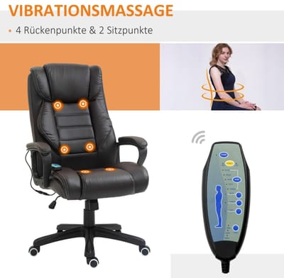 HAUSS SPOLE Bureaustoel - Ergonomische Directiestoel Met Vibratiemassage En Wipfunctie - Voor Kantoor En Thuiswerkplek - Kunstleer Bruin