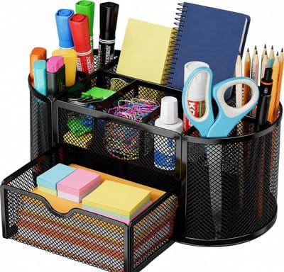 Metal Desk Organiser - Bureau Organizer met 8 Vakken en Lade - Kantoor Organizer en Pennenbakje - Modern Bureau Opbergsysteem voor Thuiswerkplek en Kantoor - Zwart