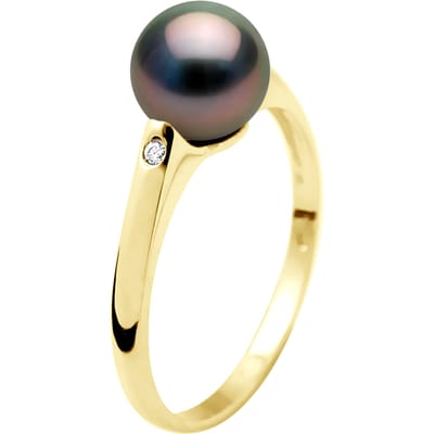 Ring Diamanten 0,02 Cts - Tahiti Parel Rond 8-9 mm - Geel Goud