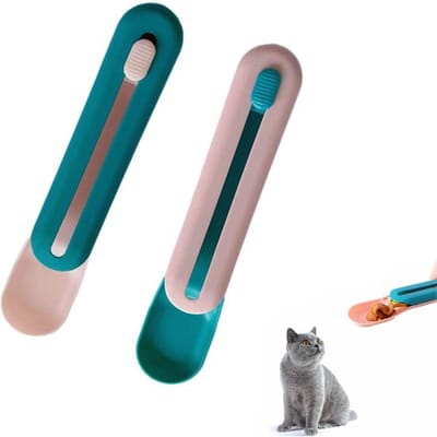 Daity 2-pack kattenvoer doseerlepel - verstelbare knijp kattenvoer en traktatie dispenser - likplaat voor huisdieren met schaal - gemakkelijk schoon te maken kattenbenodigdheden