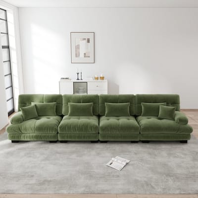 DESMIU Hoekbank 406 Cm - Modulaire 4 Zits Slaapbank Met Diepe Zit En Comfortabele Kussens - Voor Woonkamer Appartement Studio En Kantoor - Chenille Groen