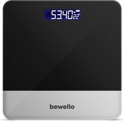 Bewello - Weegschalen - Weegschaal Personenweegschaal Digitaal - Gehard Glas - Zwart met Zilver - max. 180KG - Verlicht LCD scherm - Temperatuur Meting