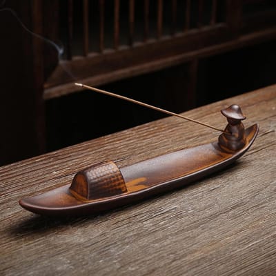 Famanu - Keramische bootvorm wierookhouder met asvanger, elegante brander voor meditatie, yoga en kantoor