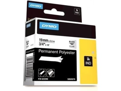 DYMO Rhino industriële labels | Permanent Polyester | 19 mm x 3,5 m | zwarte afdruk op transparant | zelfklevende labels voor Rhino & LabelManager labelprinters