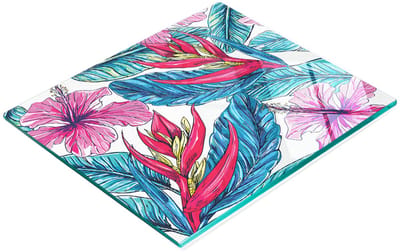 Gehard multifunctioneel decoratief bord van glas met bloemen en palmen, 60x52 cm