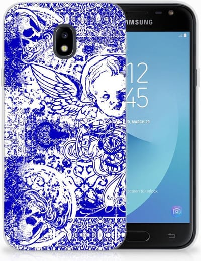 Back Cover voor Silicone Back Case Samsung Galaxy J3 2017 Angel Skull Blauw