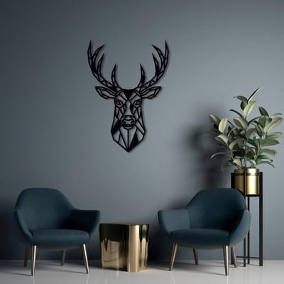 Houten Dierenkop • Houten Hert • Dierenkop Hert • Mega • Zwart MDF • Houten Dier • Wandecoratie