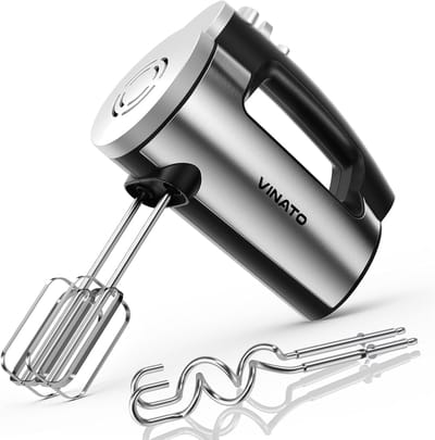 Elektrische handmixer 300 watt met 5 snelheden en roestvrijstalen gardes en kneedhaken voor eieren, deeg en cake