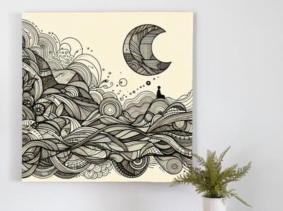Line art mos schilderij | Mystieke lijnen van natuurlijke schoonheid geweven in mos kunstwerk | Kunst - 60x60 centimeter op Forex | Foto op Forex