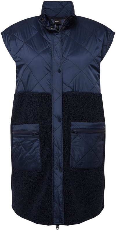 Ulla Popken - Dames - Teddyvest teddyfleece opstaande kraag ritszakken - Nachtblauw - Maat 46+