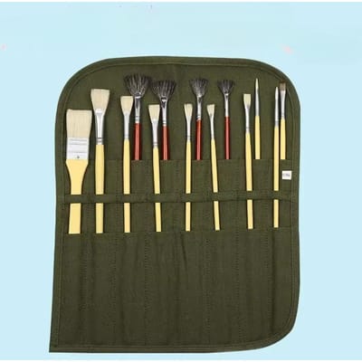 Nieuwe Student Penseeltas Aquarel Teken Etui voor Kunstenaar Olieverf Pennenhouder Canvas Pennenzakken Penseelgordijn Groen Wit Zwart groen