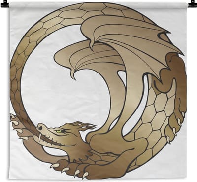 Wandkleed Ouroboros - Illustratie van een ouroboros met een bruine draak Wandkleed katoen 60x60 cm - Wandtapijt met foto