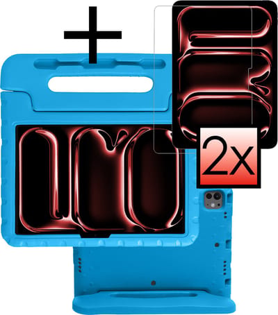 Hoes - Geschikt voor Apple iPad Pro (2024/2025) - 11 inch - Met 2x Screenprotector - Kinderhoes Shockproof Bumper - Kidsproof Case - Tablet Hoesje - Kinder Cover - Blauw