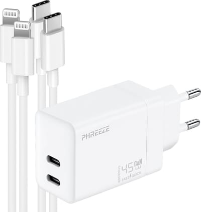 Phreeze 45w snellader - Met 2 MFI usb C naar Lightning kabels - Usb C power adapter geschikt voor iPhone en iPad