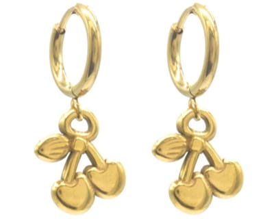 oorbellen kersen - earrings cherry - kleur goud - stainless steel - waterproof - musthave - cadeau