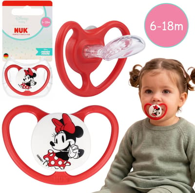 DISNEY Minnie Mouse NUK Air-troostfopspeen, orthodontische siliconenfopspeen voor baby’s 18-36m + etui